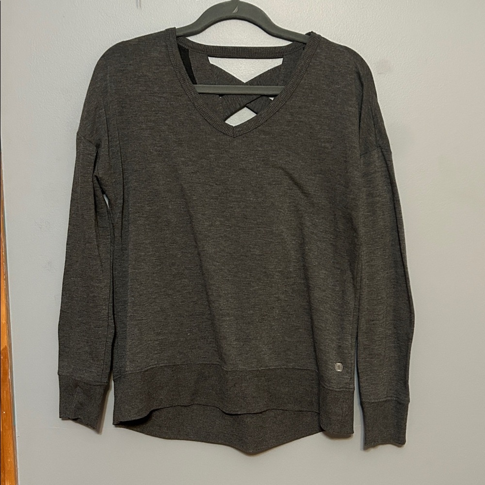 Dark Gray V-Neck Sweater with Crisscross Back